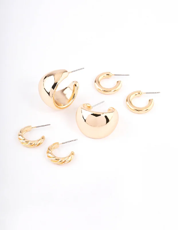 Crystal-twisted earrings-Gold Mixed Hoop Earring Pack