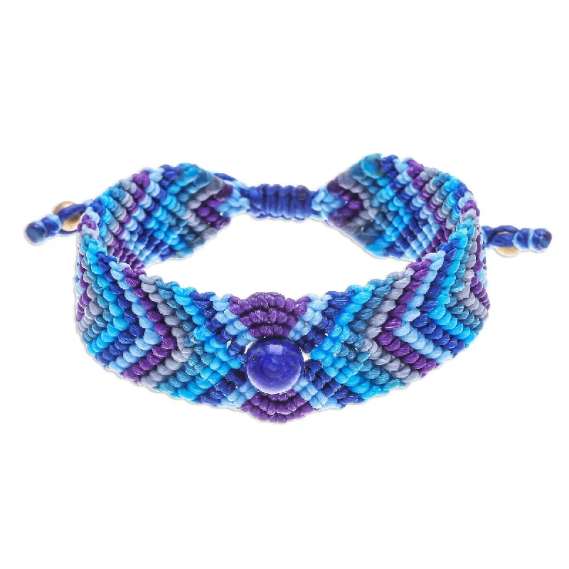 Twig weave bangles-NOVICA True Wanderlust in Blue, Macrame lapis lazuli wristband bracelet