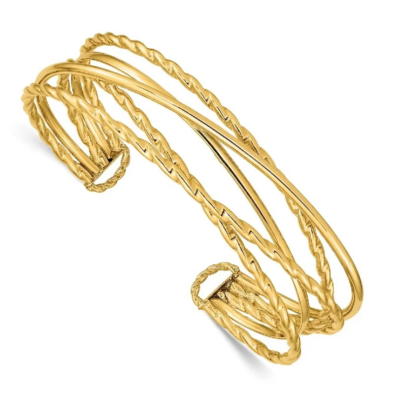 Onyx bead bangles-Curata 14kYellow Gold Polished Multi Tube Cuff Stackable Bangle Bracelet