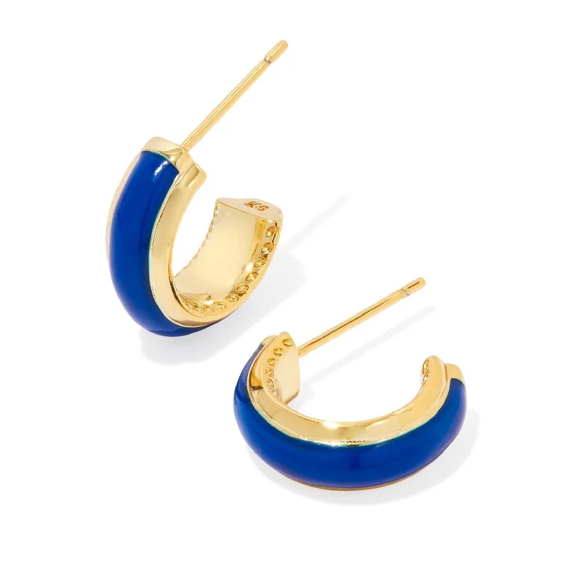 Crystal-twisted earrings-Kendra Scott | Ainsley Gold Huggie Earrings in Blue Enamel