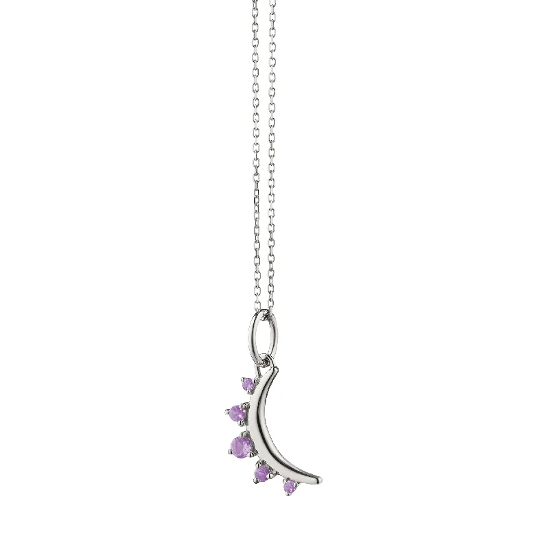 Thick bar necklaces-February Amethyst "Moon" Sterling Silver Birthstone Necklace