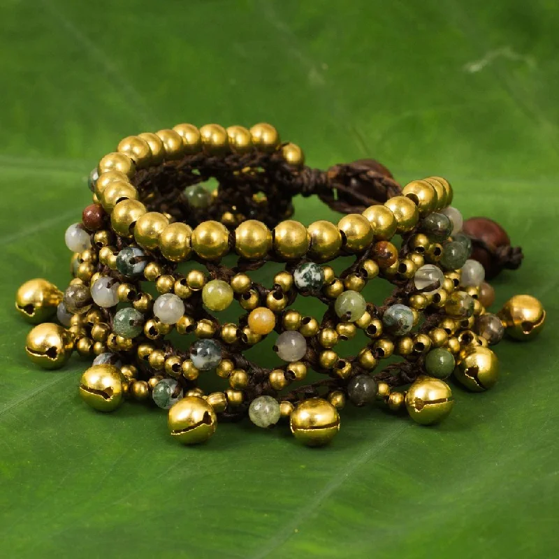 Lily motif bangles-Handmade Brass Littleleaf Boxwood 'Bohemian Voice' Jasper Bracelet (Thailand)