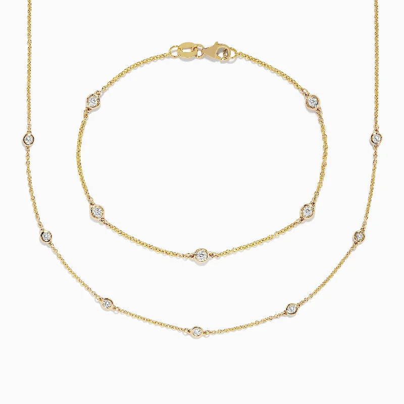 Layered link necklaces-D'Oro 14K Gold Diamond Station Necklace and Bracelet Set 0.59 TCW