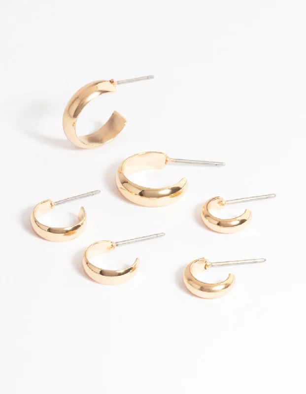 Broad hoop earrings-Gold Small Huggie & Hoop Pack