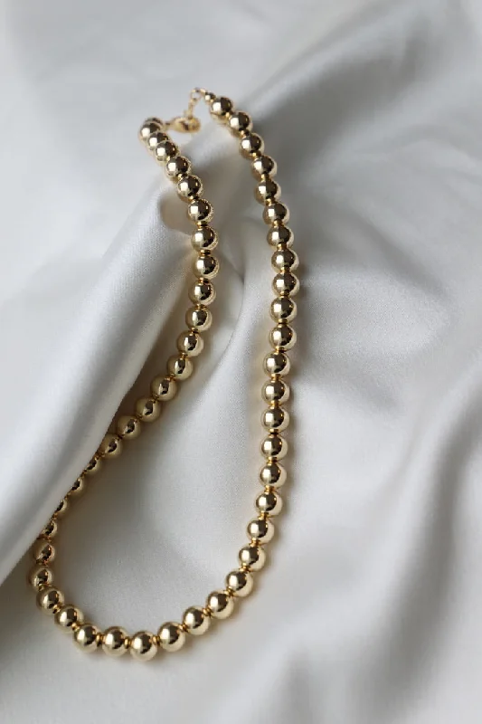 Boho beaded necklaces-GOLD FILLED 8MM BEADED NECKLACE