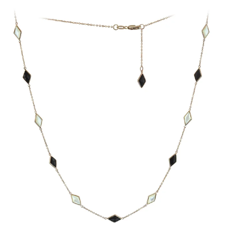 Playful bead necklaces-Olivia B. 14k Gold Onyx & Mother of Pearl Necklace