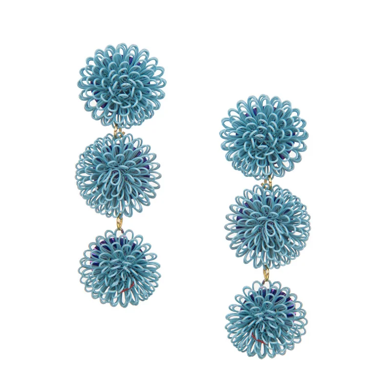 Bow knot earrings-Pompom Earrings - Light Blue