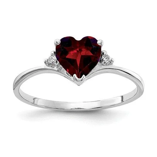 Marquise cut engagement rings-14KT WHITE GOLD 0.80 CT GARNET & DIAMOND HEART RING