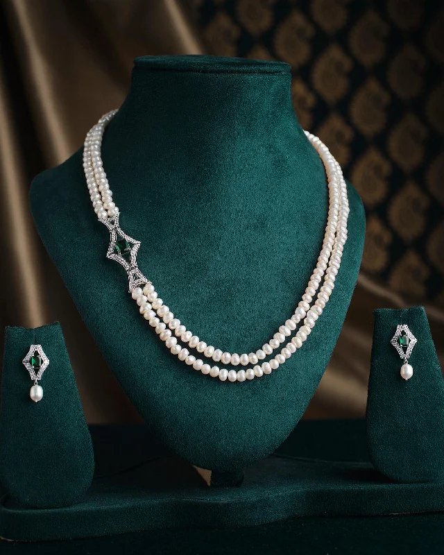 Emerald drop necklaces-Amoha- The Mesmerising Twilight Pearl Necklace Set