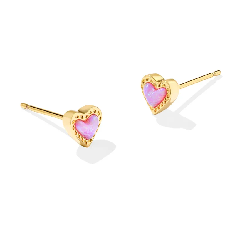 Fine star earrings-Kendra Scott | Mini Ari Gold Heart Stud Earrings in Bubblegum Pink Opal