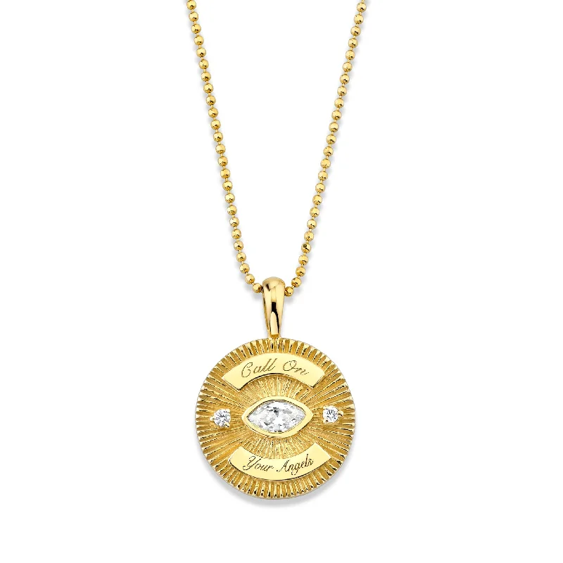 Agate drop necklaces-Call On Your Angels Diamond Angel Eye Coin Necklace | Ready to Ship