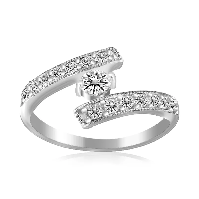 Smooth form engagement rings-Sterling Silver Rhodium Finished White Cubic Zirconia Overlap Toe Ring