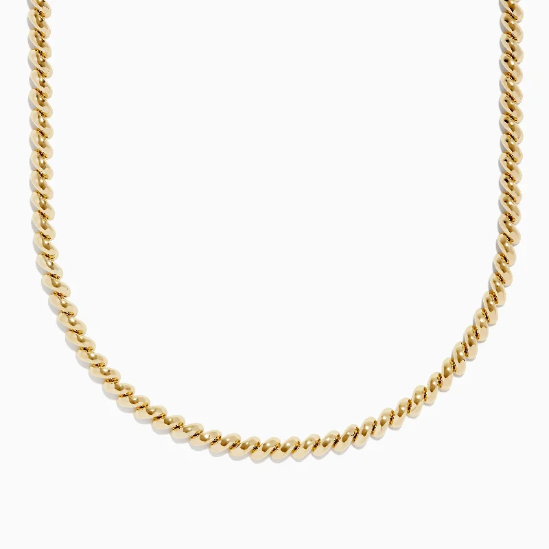 Polished bead necklaces-14K Yellow Gold Hollow San Marco Chain Necklace 17"