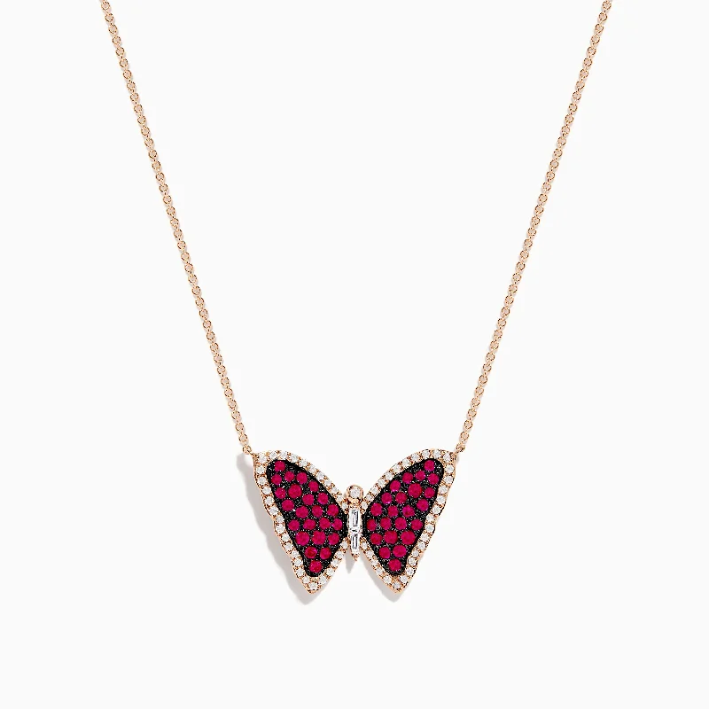 Old medallion necklaces-Ruby Royale 14K Rose Gold Ruby Butterfly Necklace