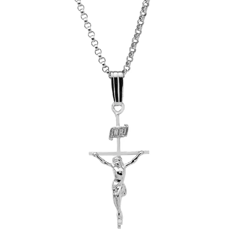 Carved initial necklaces-Sterling Silver Crucifix Necklace 18"