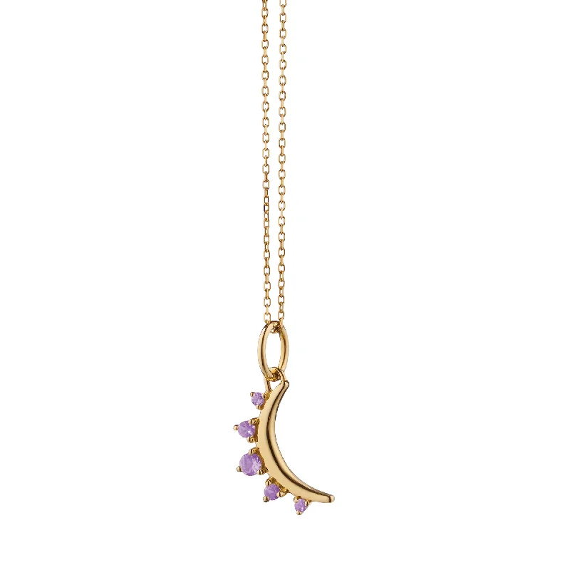 Retro locket necklaces-February Amethyst "Moon" 18K Gold Birthstone Necklace