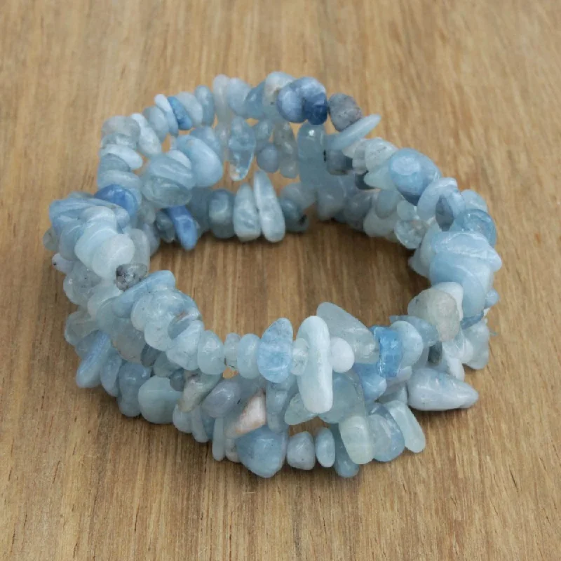 Beaded cluster bangles-Handmade Set of 3 Aquamarine 'Naturally Aqua' Bracelets (Brazil)