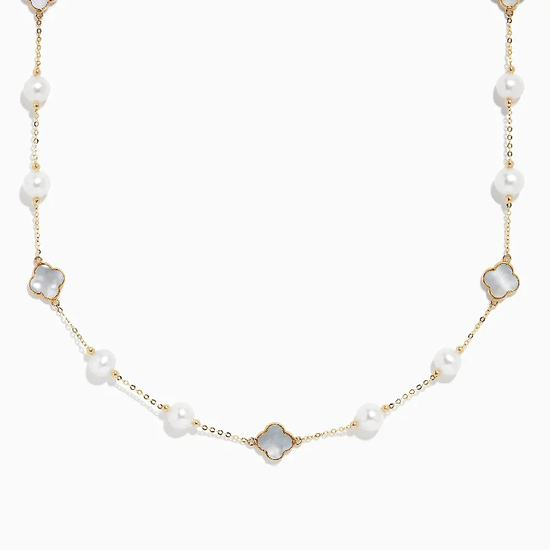 Thick chain necklaces-14K Yellow Gold Fresh Water Pearl and Mother of Pearl Necklace