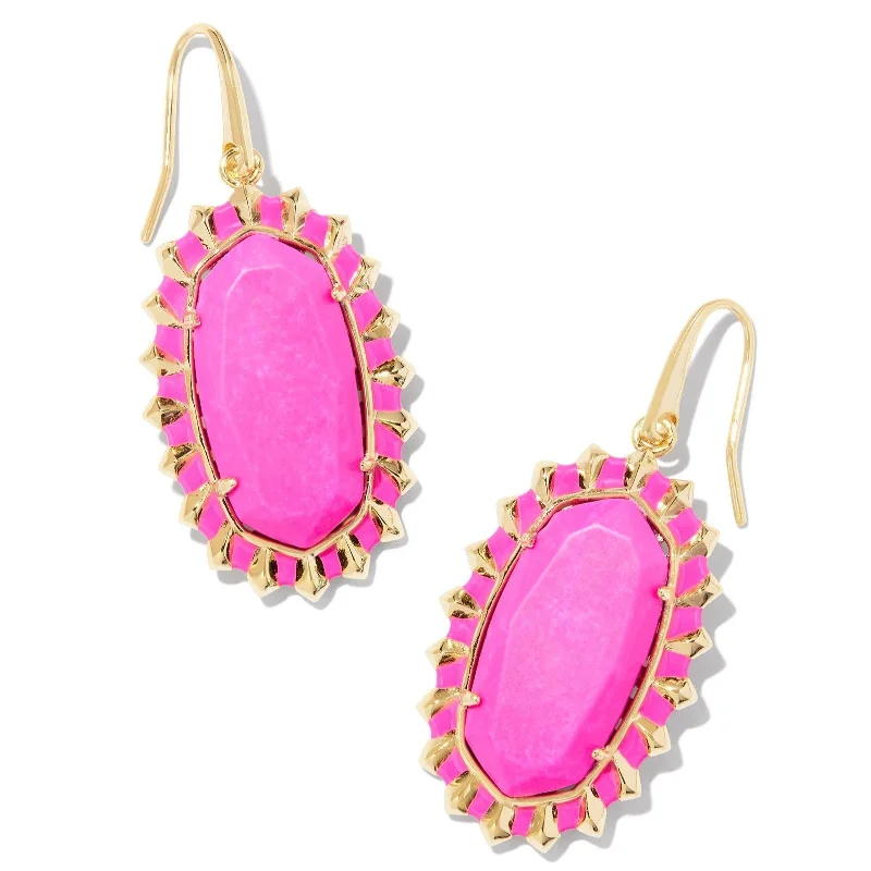 Petal hoop earrings-Kendra Scott | Dani Gold Color Burst Frame Drop Earrings in Neon Pink Magnesite