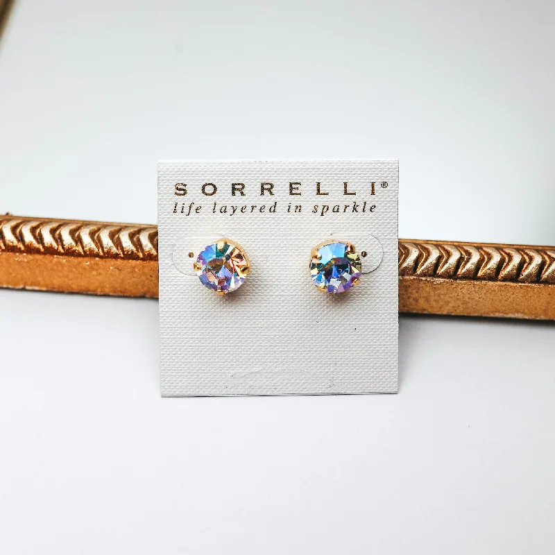 Bead weave earrings-Sorrelli | Round Stud Earrings in Bright Gold Tone and Aroura Borealis