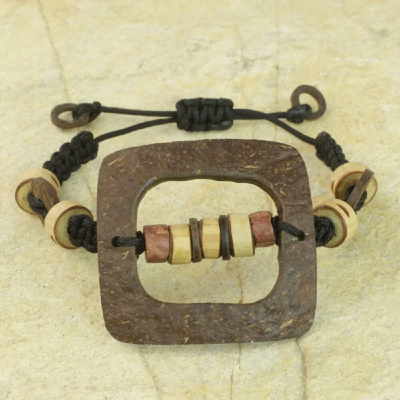 Hand-polished bangles-Handmade Coconut Shell Bamboo 'Bold Squares' Bracelet (Ghana)