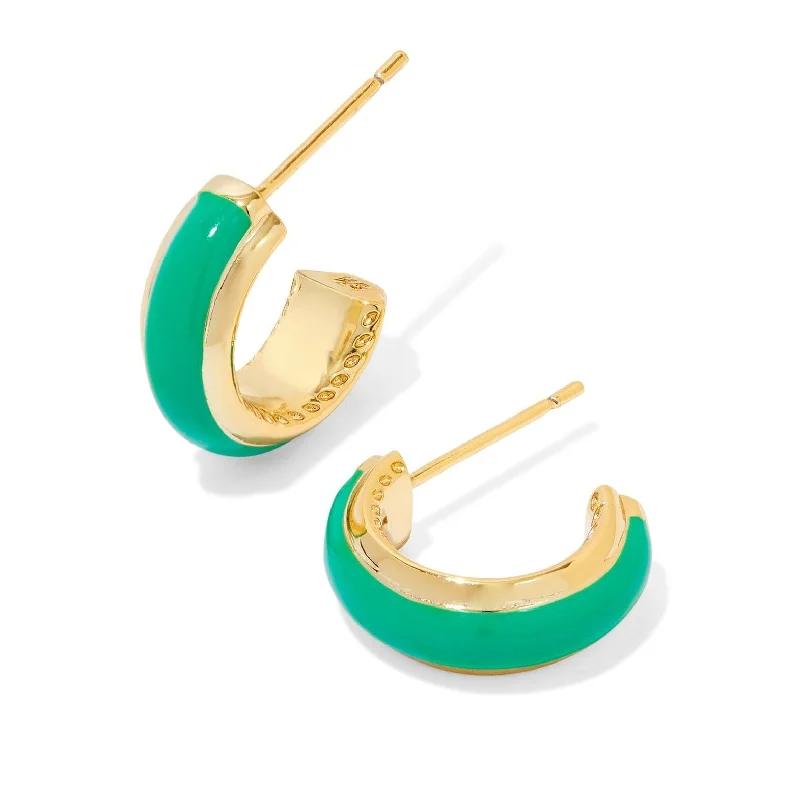 Spinel stud earrings-Kendra Scott | Ainsley Gold Huggie Earrings in Green Enamel