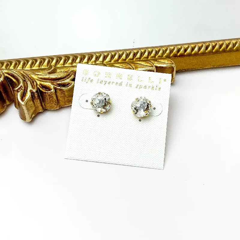 Bamboo style earrings-Sorrelli | Halcyon Stud Earrings in Bright Gold Tone with Clear Crystals