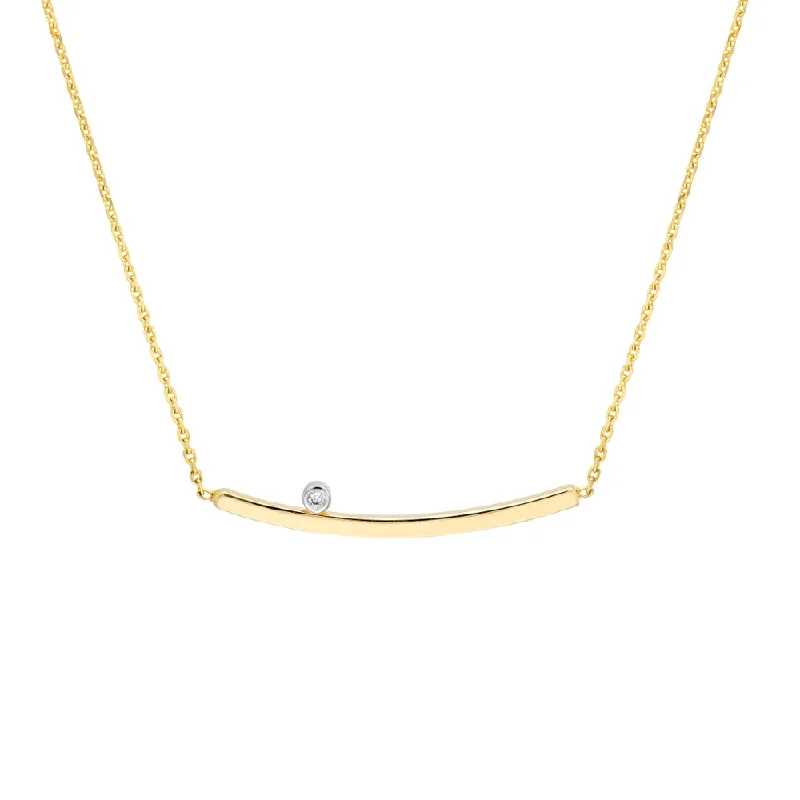 Thin enamel necklaces-14k Curved Bar With Diamond Necklace