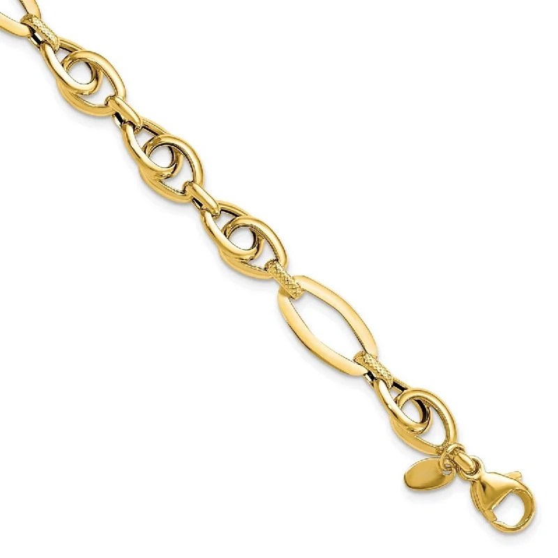 Ruby bead bangles-Curata 14k Gold Polished Textured Fancy Link Bracelet 7.75 Inch