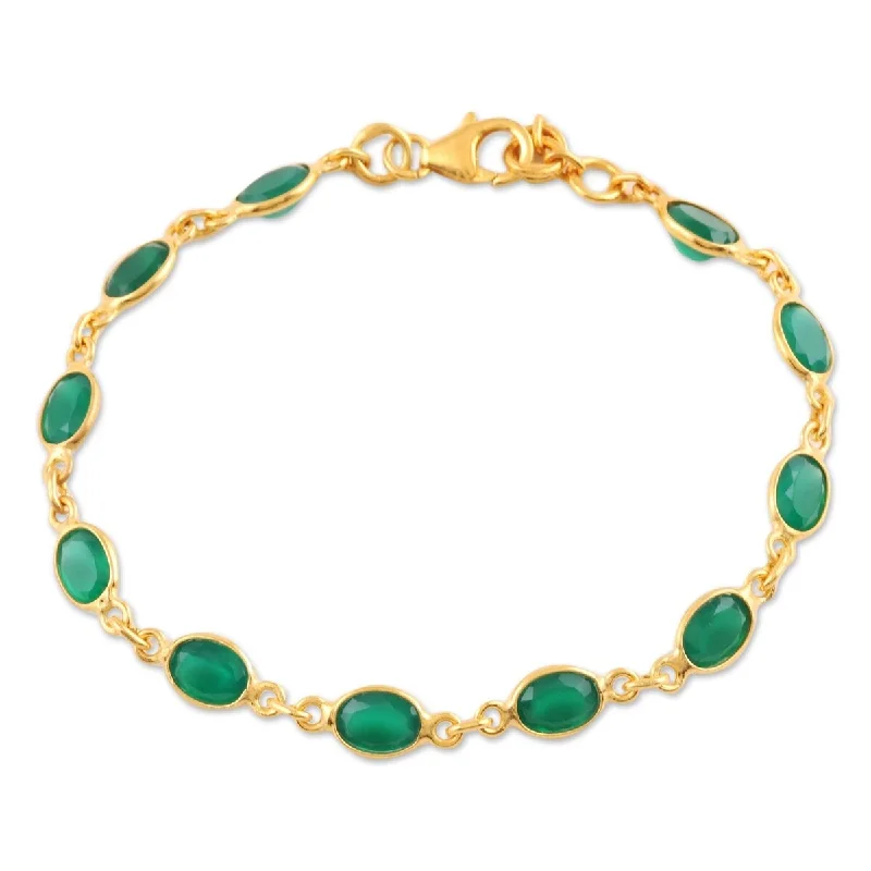 Swirl pattern bangles-NOVICA Verdant Glitz, Gold plated onyx link bracelet