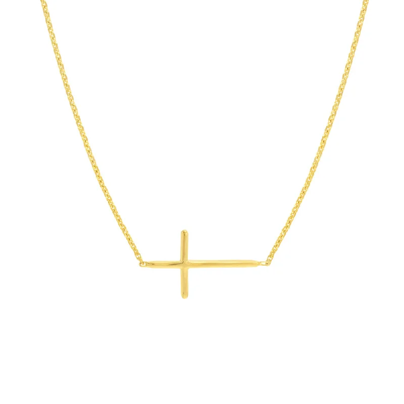 Flat knot necklaces-14k Gold Mini Sideways Cross Necklace