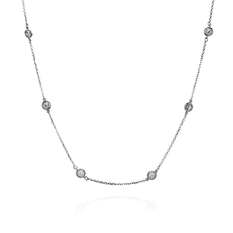 Regal diamond necklaces-14k White Gold D1.30-1.40ct Total Weight Diamonds By The Yard Necklace