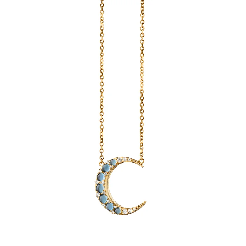 Victorian style necklaces-Aquamarine Midi Crescent Moon Necklace