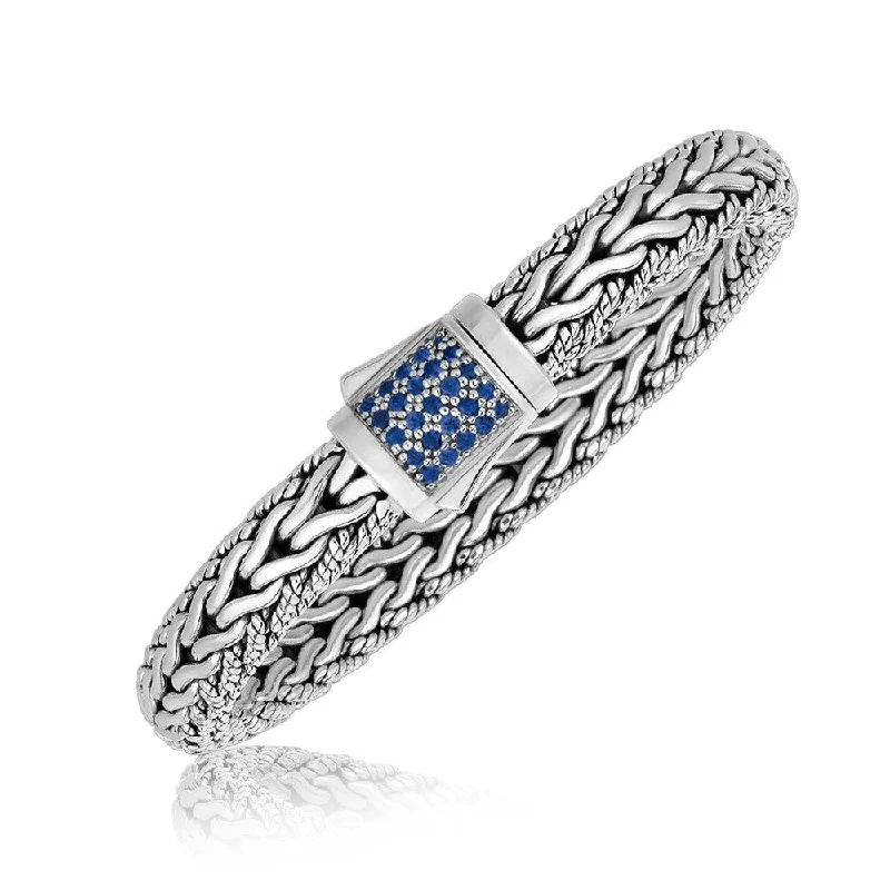 New moon bangles-Sterling Silver Blue Sapphire Designed Braided Men's Bracelet