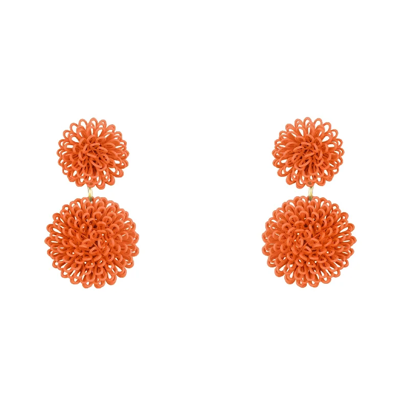 Bead weave earrings-Double Orange Pompom Rainbow