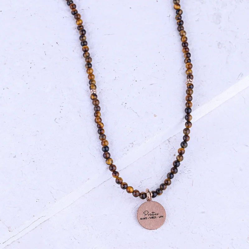 Aged silver necklaces-MICRO GEMSTONE NECKLACE - TIGER EYE