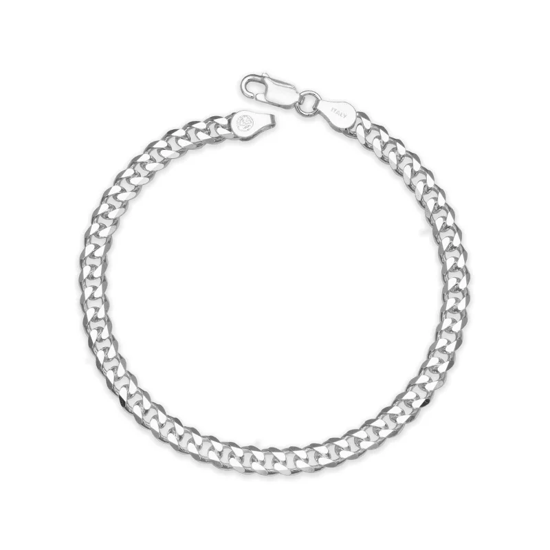 Hope charm bangles-Curata 925 Sterling Silver Italian Men's 6mm Curb Chain Bracelet (Choice of 8" or 9") - White