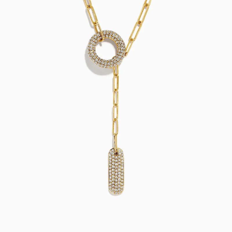 Tie-style necklaces-D'Oro 14k Yellow Gold Paperclip Chain Diamond Necklace