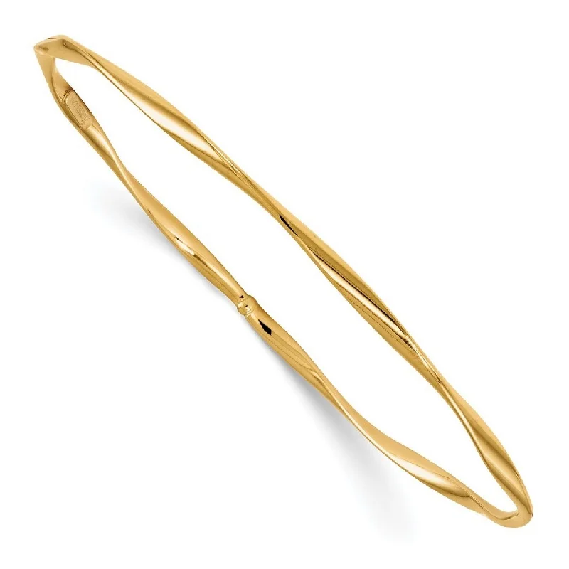 Vintage deco bangles-Curata 2.5mm 14k Yellow Gold Slip on Polished Twisted Slip-on Bangle Bracelet