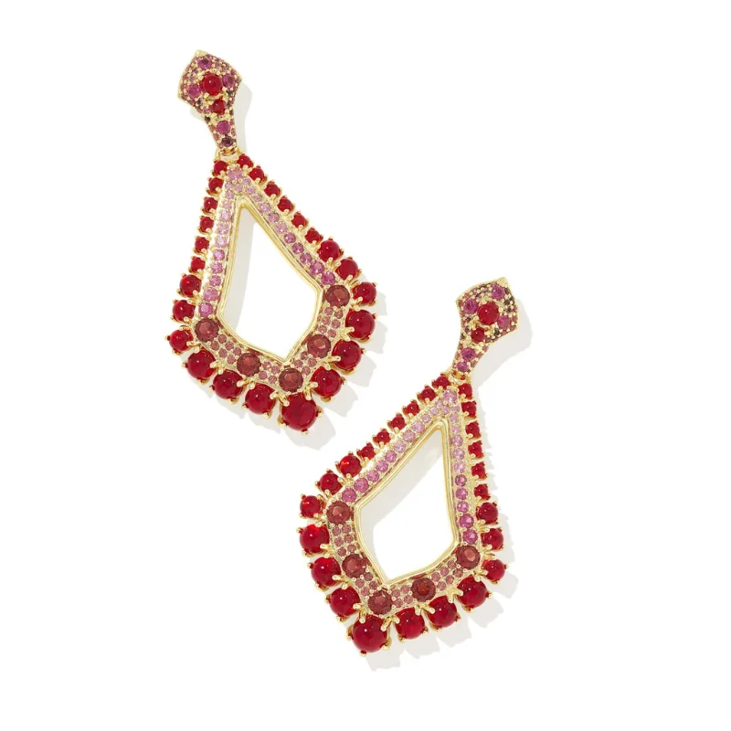 Solid hoop earrings-Kendra Scott | Krista Statement Earrings in Gold Red Mix