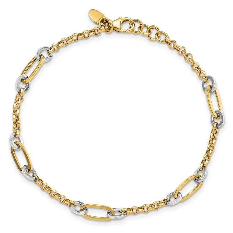 Gem strand bangles-Curata 14k Two tone Gold Fancy Oval Link and Chain With .5 In Ext Bracelet 7.25 Inch