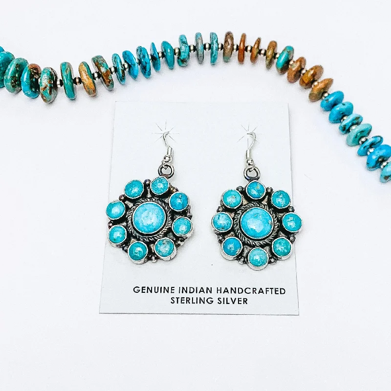 Light clay earrings-Devin Brown | Navajo Handmade Kingman Turquoise Cluster Drop Earrings