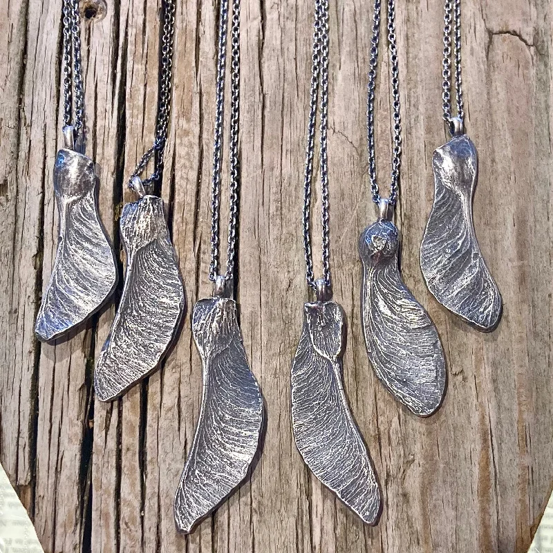 Solid collar necklaces-Sterling Silver Maple Seed Wing Necklace