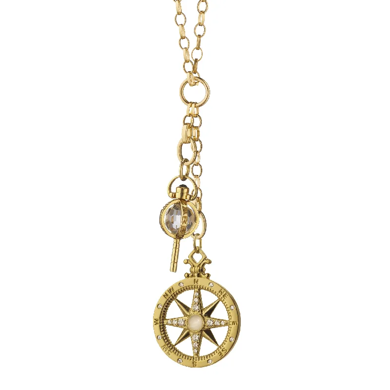 Sharp-line necklaces-"Adventure" Compass and Mini "Carpe Diem" Key Charm Necklace