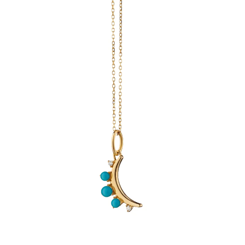 Thin enamel necklaces-December Turquoise "Moon" 18K Gold Birthstone Necklace