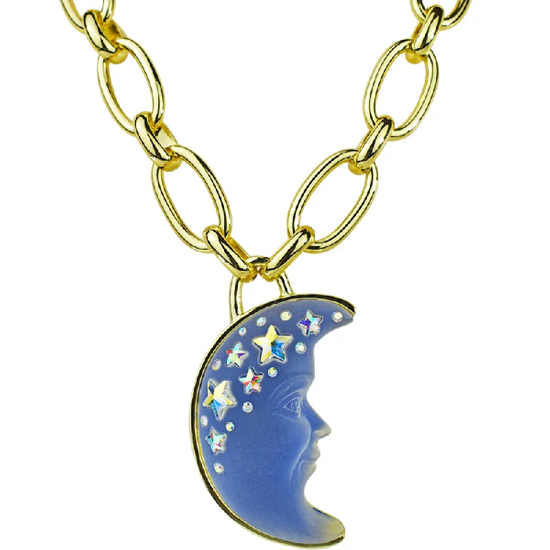 Solid collar necklaces-Venus Illusion Moon Shadow 50mm Necklace (Goldtone/Blue Illusion)