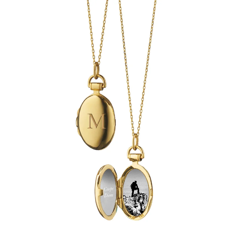 Radiant pearl necklaces-Petite "Anna" 18K Gold Engraved Locket Necklace