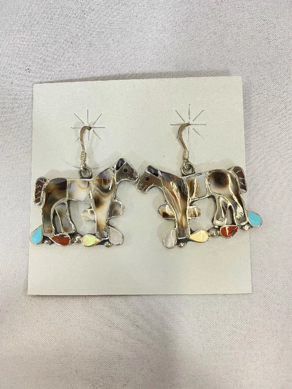 Sleek drop earrings-Shell Turquoise Coral Inlay Horse Earrings