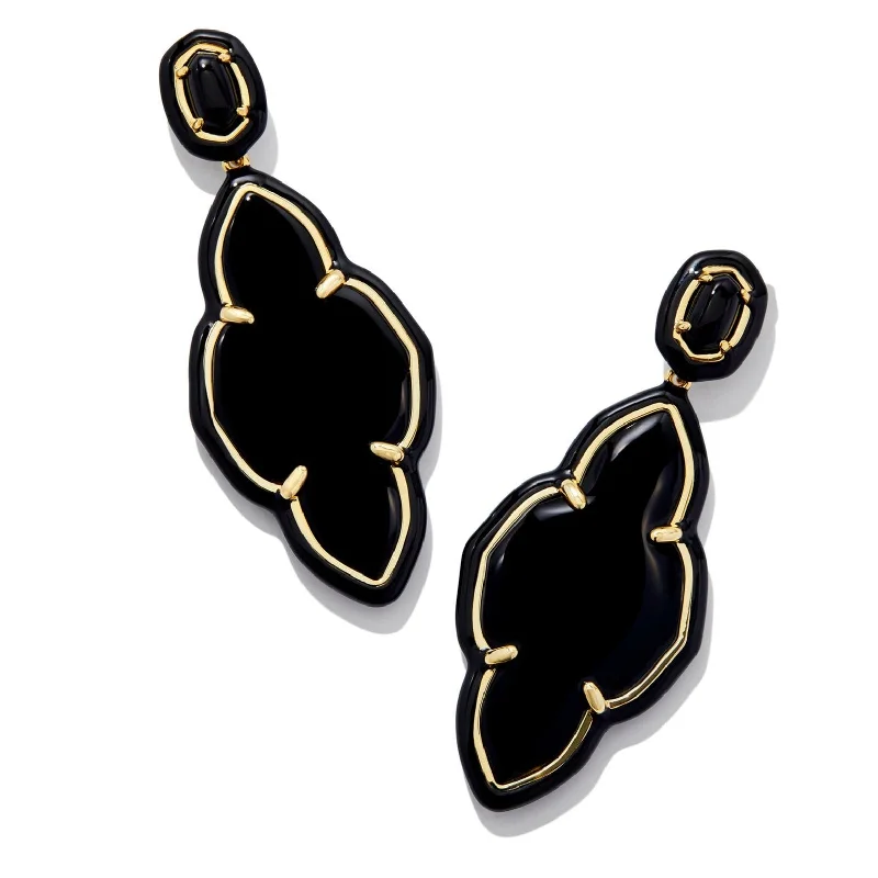 Mystic eye earrings-Kendra Scott | Abbie Gold Enamel Frame Statement Earrings in Black Agate