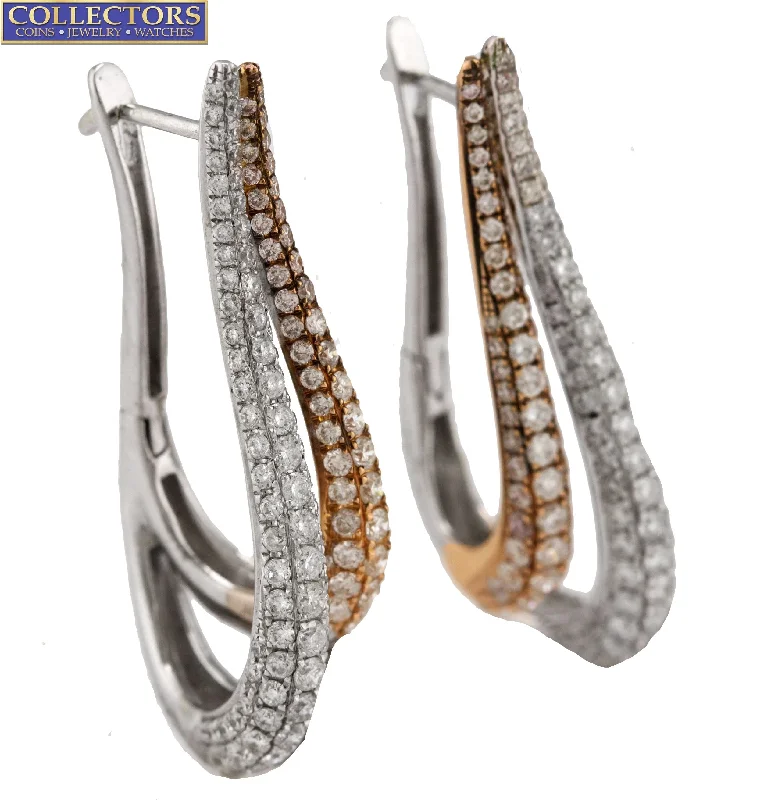 Flax cord earrings-Ladies Elegant 14K White Rose Gold Two-Tone 3.07ctw Diamond Drop/Dangle Earrings